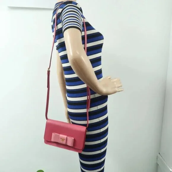 PRADA Saffiano Pink Bow Leather Shoulder Bag 390-020125 - Picture 12 of 12